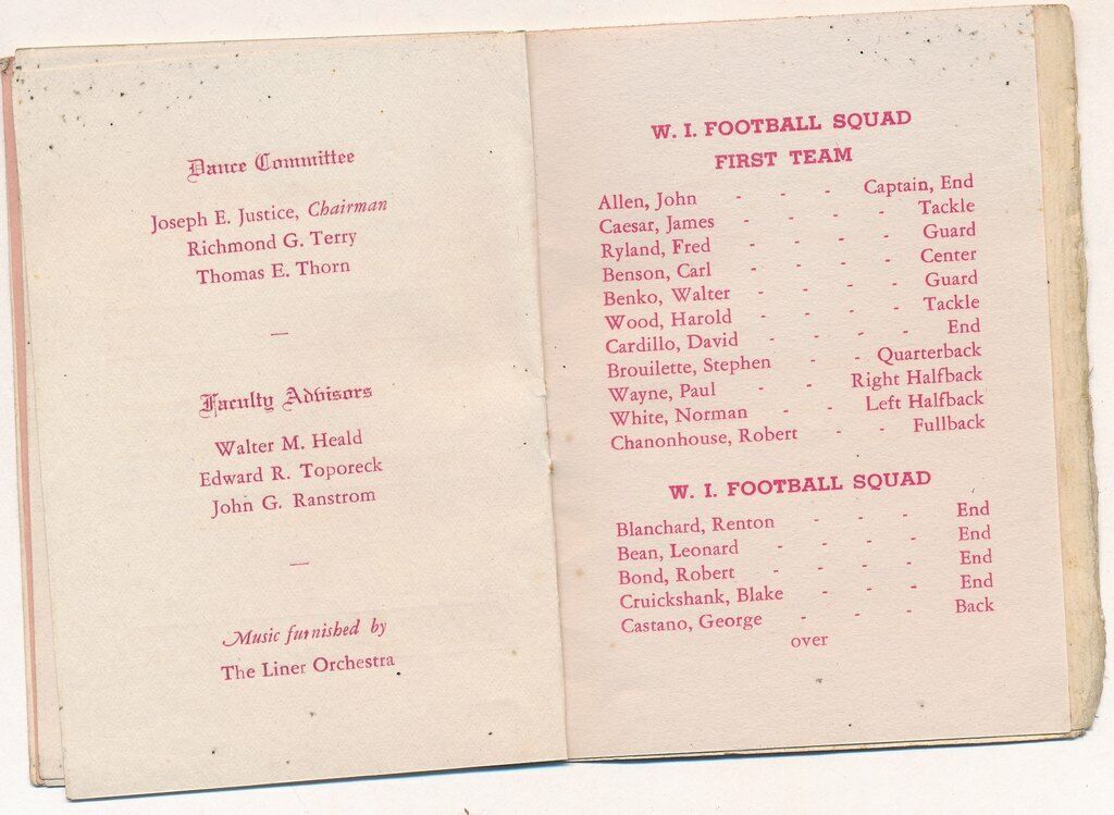 1937 Wentworth Institute Football Dance Vintage Dance Card Program 142160