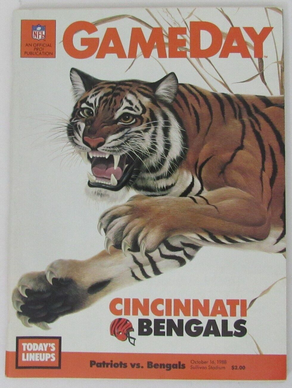 October 16, 1988 New England Patriots vs. Bengals NFL GameDay Program