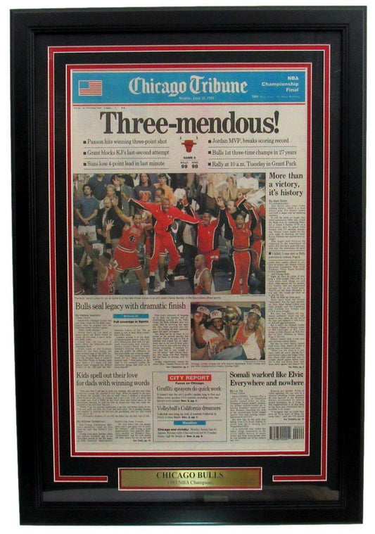 1993 Chicago Tribune Newspaper Michael Jordan Bulls NBA Champs Framed 166178