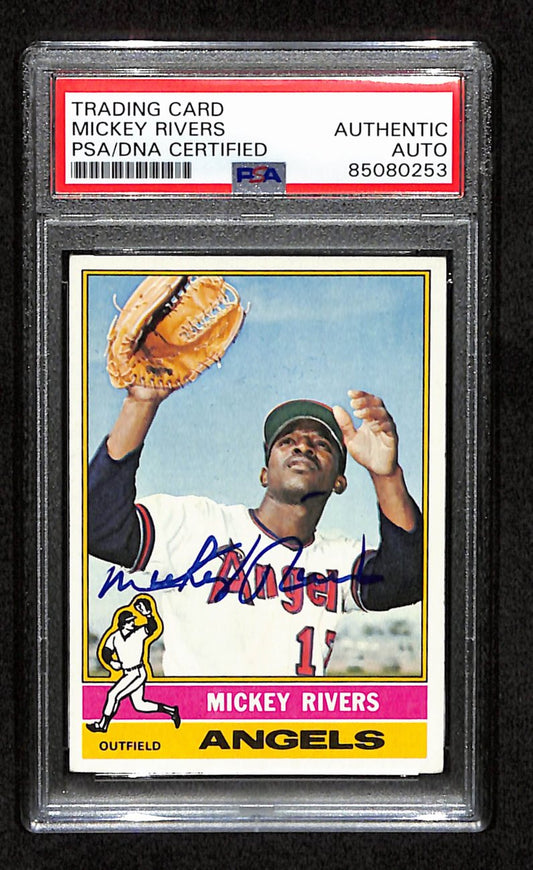 Mickey Rivers Signed 1976 Topps Card #85 California Angels PSA/DNA 184437