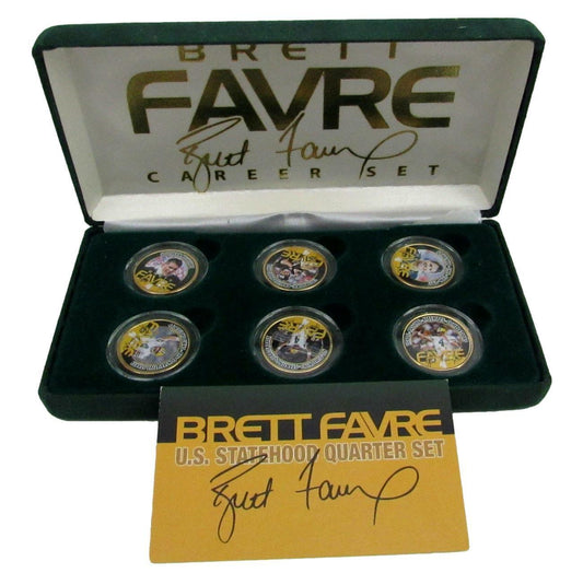 Brett Favre U.S Statehood Quarter Set Official Retirement HOF Packers NFL 24KT