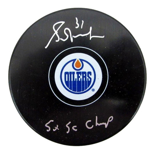 Grant Fuhr HOF Autographed/Inscribed Oilers Hockey Puck JSA 181055