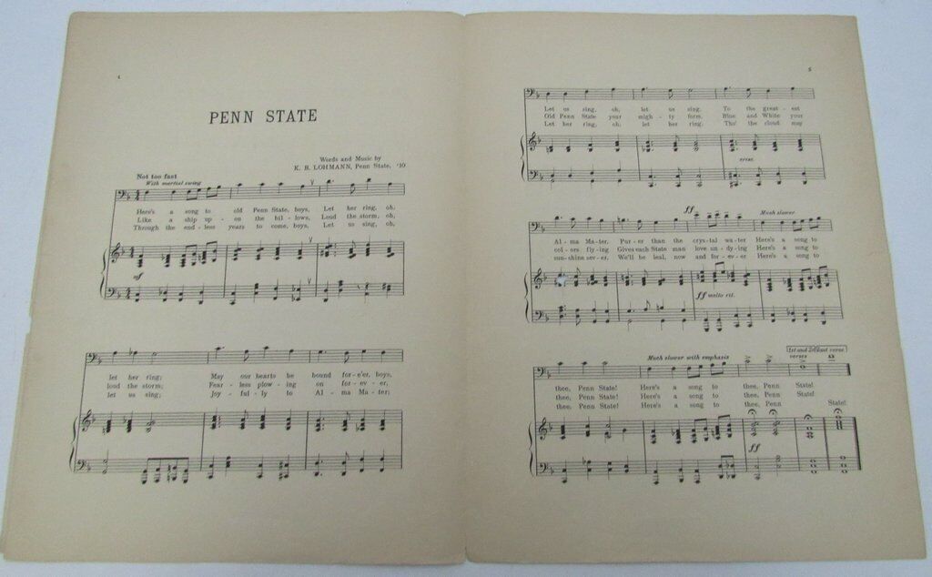 1910 "Penn State" Music Sheet Music & Words  by Karl B. Lohmann 129524