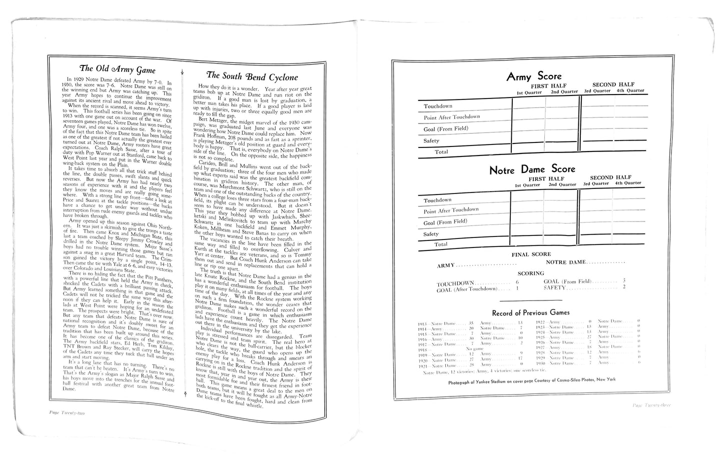 11/28/1931 Army vs. Notre Dame College Program 185774