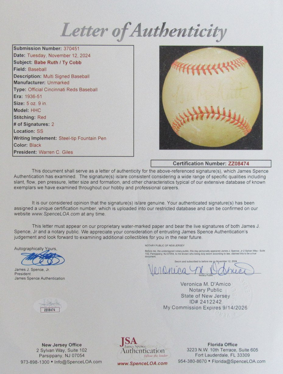 Babe Ruth HOF New York Yankees Signed/Autographed Baseball JSA 193135