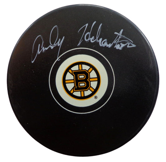 Andy Hebenton Autographed Boston Bruins Hockey Puck Beckett 181044