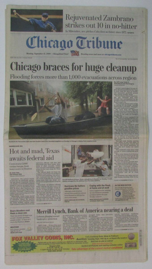 Carlos Zambrano Cubs No-Hitter 2008 Chicago Tribune Newspaper 147891