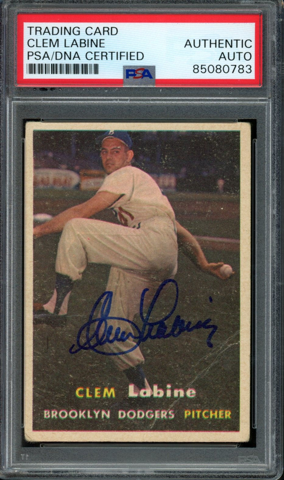 Clem Labine Signed 1957 Topps Card #53 Brooklyn Dodgers PSA/DNA 184179