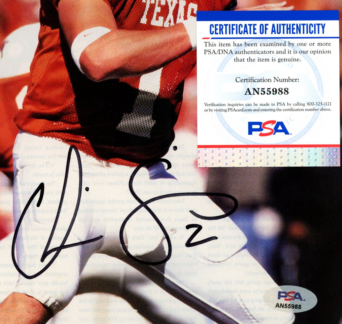Chris Sims Signed/Auto 8x10 Magazine Photo Texas Longhorns PSA/DNA 188124