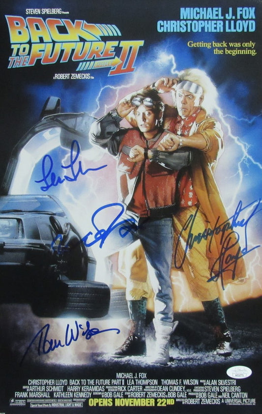 Michael J Fox/Lloyd/Thompson/Wilson (4)Signed 11x17 Photo Back to Future JSA 098