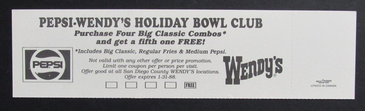 1987 Holiday Bowl College Football Game Full Ticket Iowa vs. Wyoming
