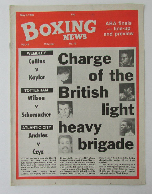 May 6, 1988 Boxing News Magazine Collins/Kaylor Wilson/Schumacher Andries/Czyz