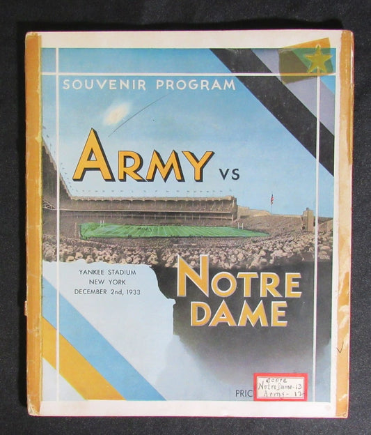 12/2/1933 Army vs. Notre Dame College Program 185834