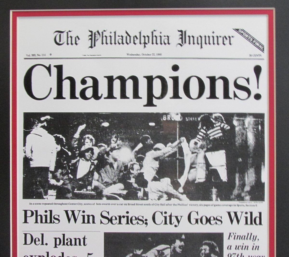 1980 Philadelphia Inquirer "Champions" Phillies Print Framed Newspaper 136622