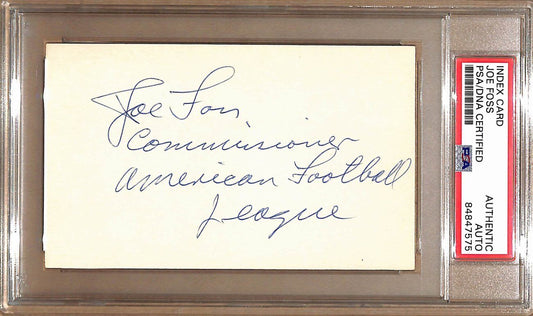 Joe Foss Autographed 3x5 Index Card Commissioner AFL WWII Hero PSA/DNA 179089