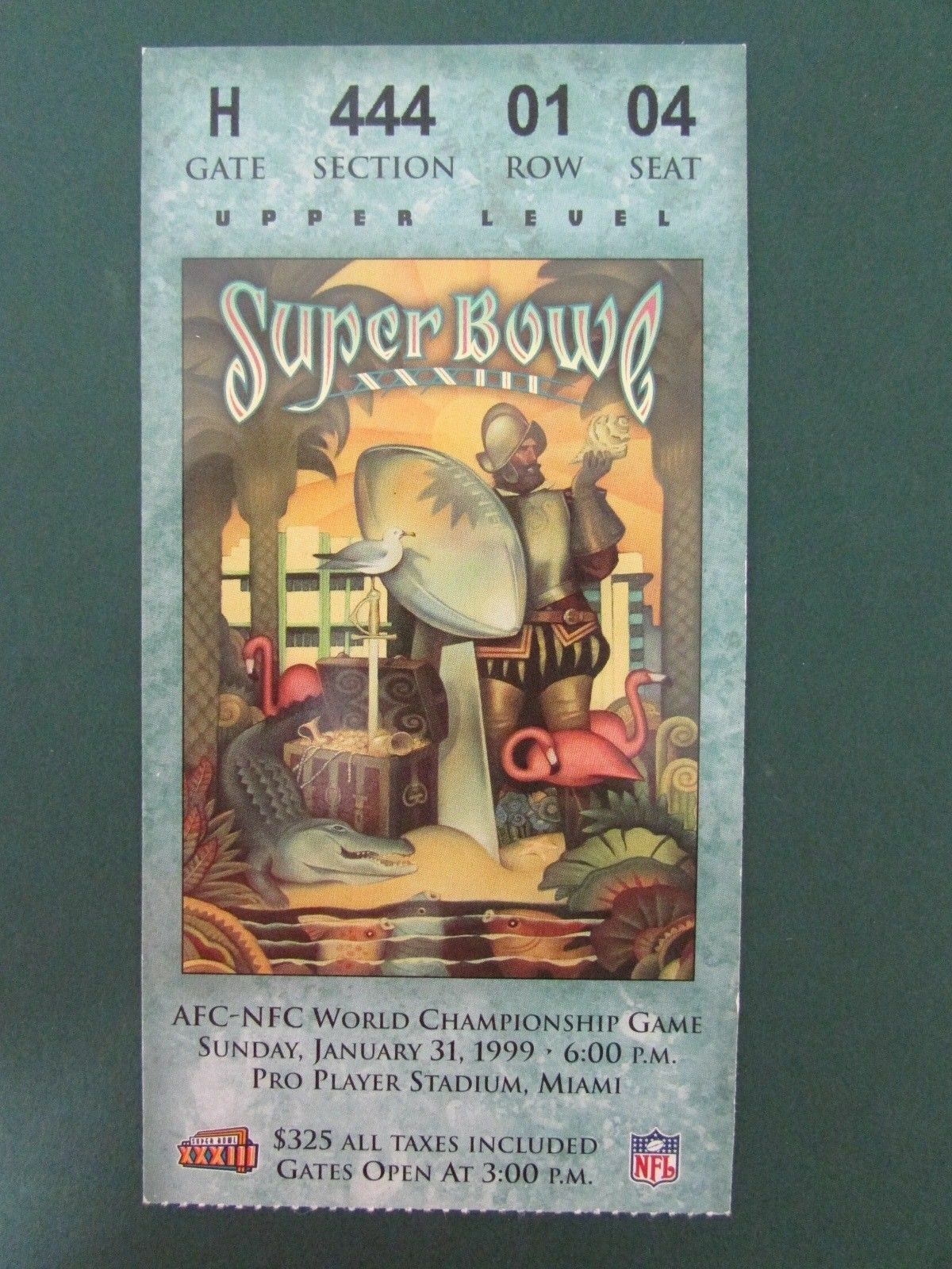 Super Bowl XXXIII Ticket Stub Denver Broncos V. Atlanta Falcons 125855