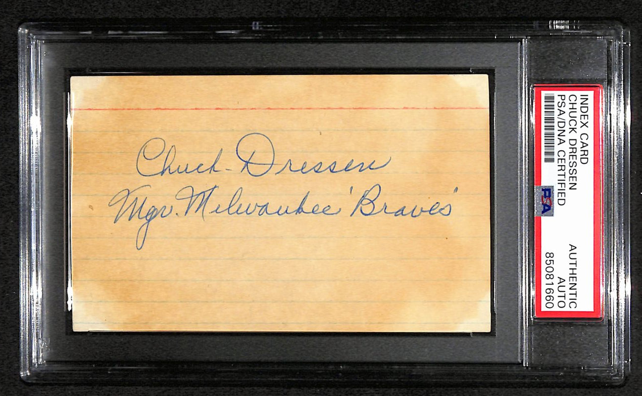 Chuck Dressen Signed 3x5 Index Card Milwaukee Braves Manager PSA/DNA 184255