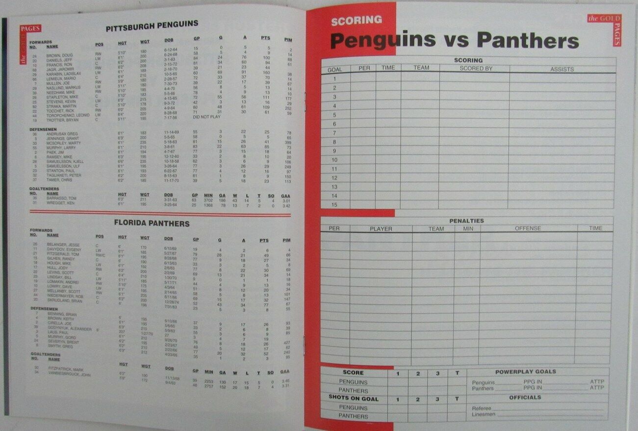 1993 Florida Panthers Opening Night vs. Penguins Hockey Game Program 152381