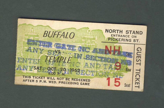 Temple Owls Football Ticket Stub 10/20/1962 vs. Buffalo 142242