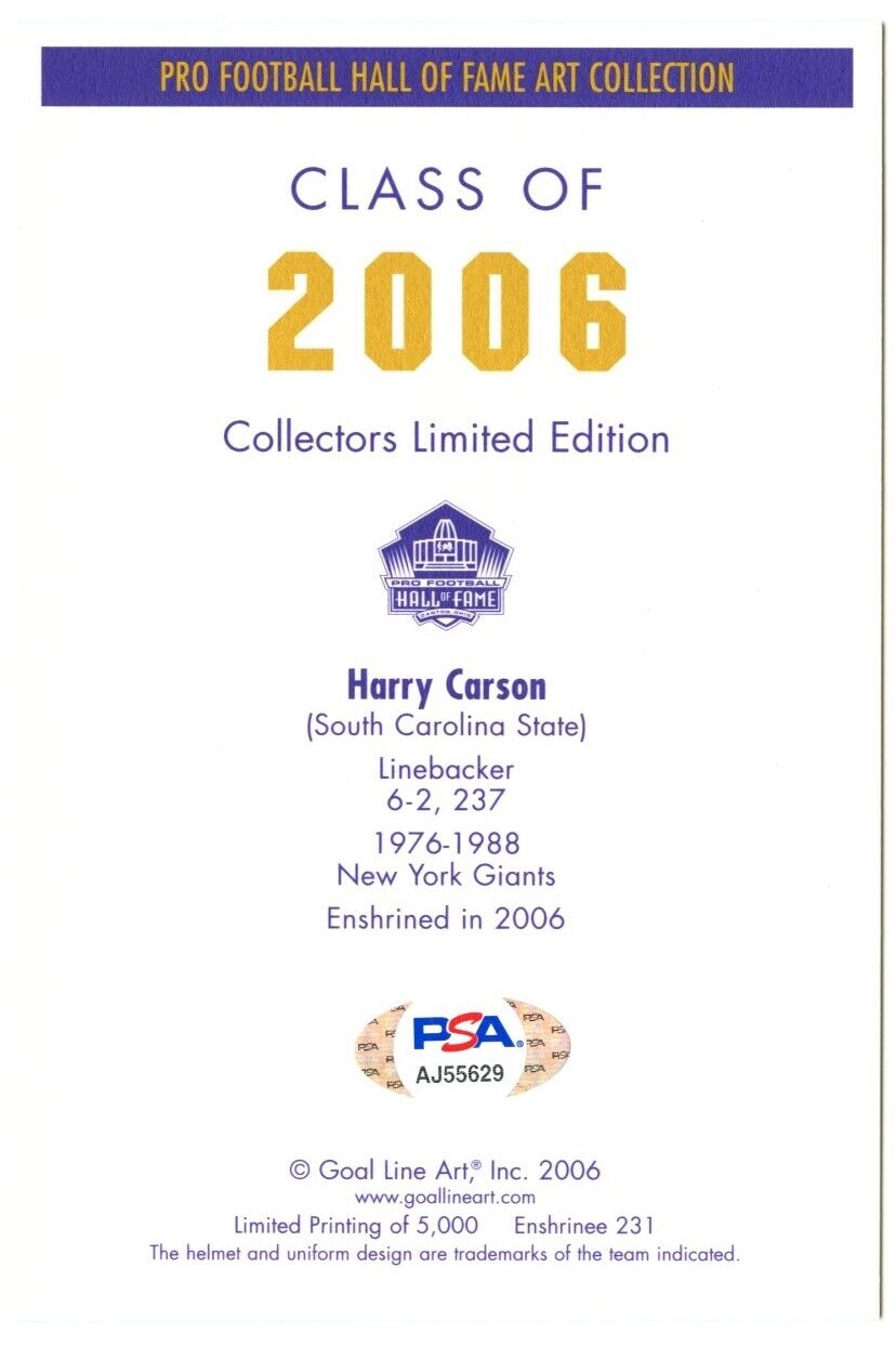 Harry Carson Signed/Auto Goal Line Art GLAC Postcard Giants PSA/DNA 160369
