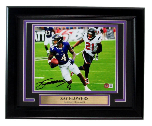 Zay Flowers Autographed Baltimore Ravens 8x10 Photo Framed Beckett 186296