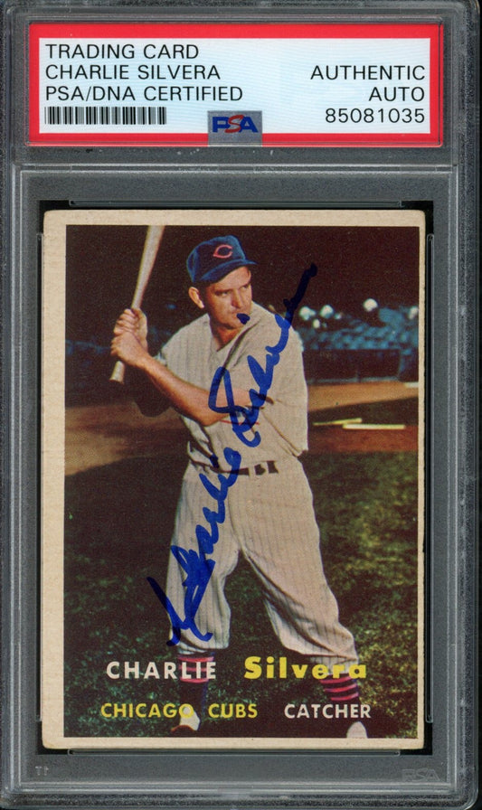 Charlie Silvera Signed 1957 Topps Trading Card #255 Chicago Cubs PSA/DNA 183580