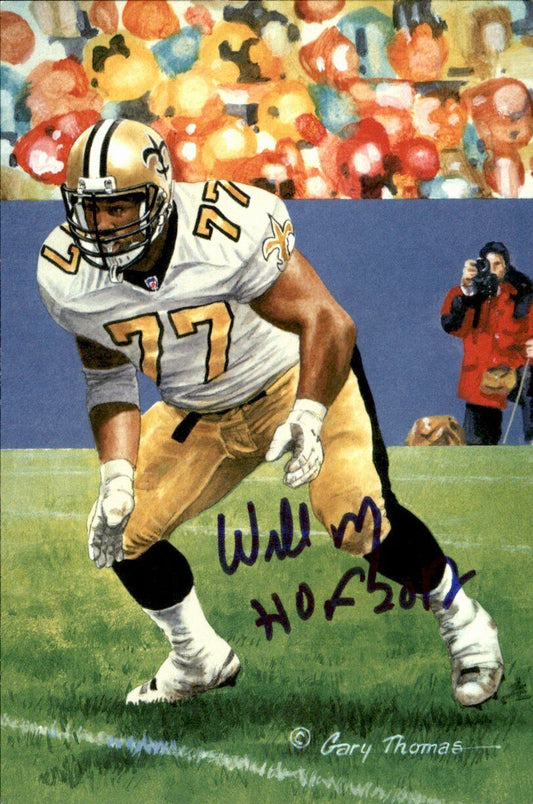 Willie Roaf HOF Saints Signed/Inscr Goal Line Art GLAC Postcard JSA 167177