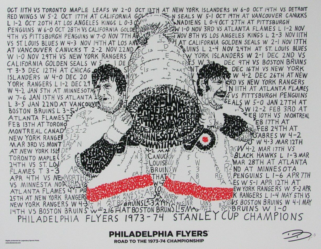 Philadelphia Flyers 1973-74 Stanley Cup Champs 16x20 WORD ART Framed 166788