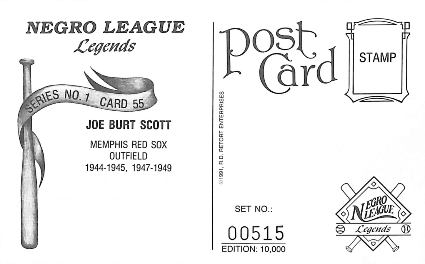 Joe Burt Scott Signed 1991 Negro League Legends Post Card Memphis Red Sox 181288