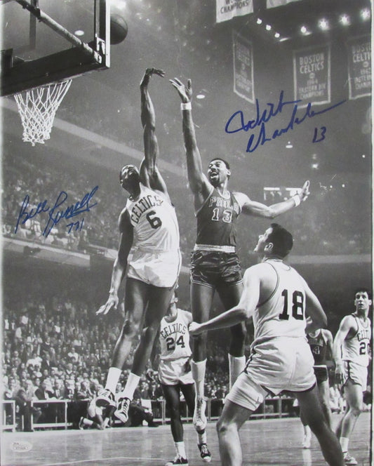 Wilt Chamberlain/Bill Russell Dual-Signed/Autographed 16x20 B/W Photo JSA 190482