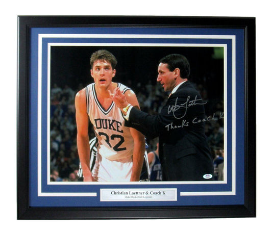 Christian Laettner Duke Signed/Inscribed 16x20 Photo Framed PSA/DNA 167401