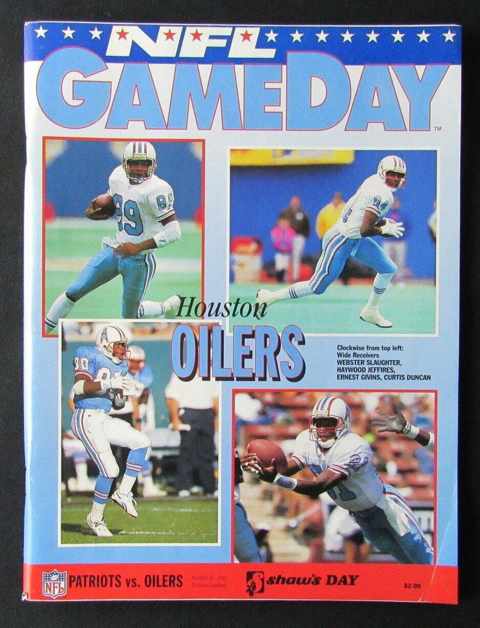 1993 New England Patriots vs. Houston Oilers Program Vincent Brown 10/17