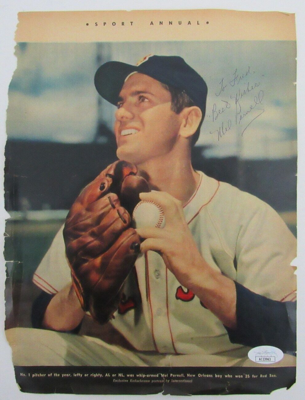 Mel Parnell Autographed Magazine Photo Boston Red Sox JSA
