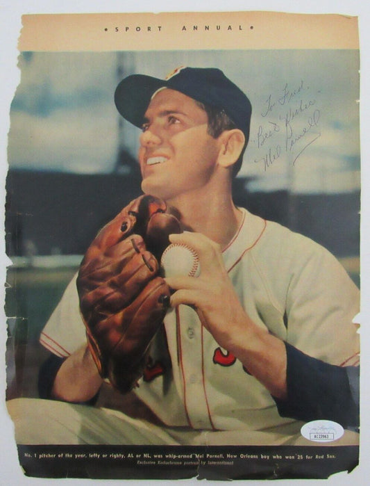 Mel Parnell Autographed Magazine Photo Boston Red Sox JSA
