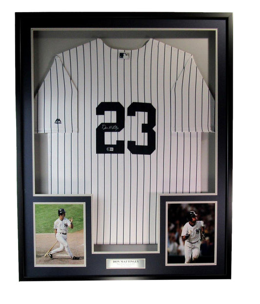 Don Mattingly Signed/Auto White Yankees Baseball Jersey Framed Beckett 192202