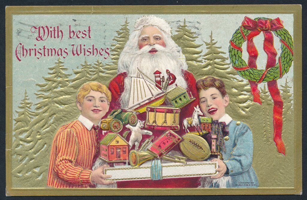 Vintage 1909 Postcard "With best Christmas Wishes" Embossed Stamp 139044