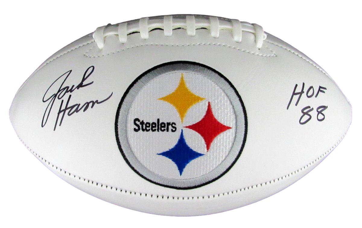 Jack Ham HOF Signed/Inscribed White Steelers Logo Football Becket Witness 192380