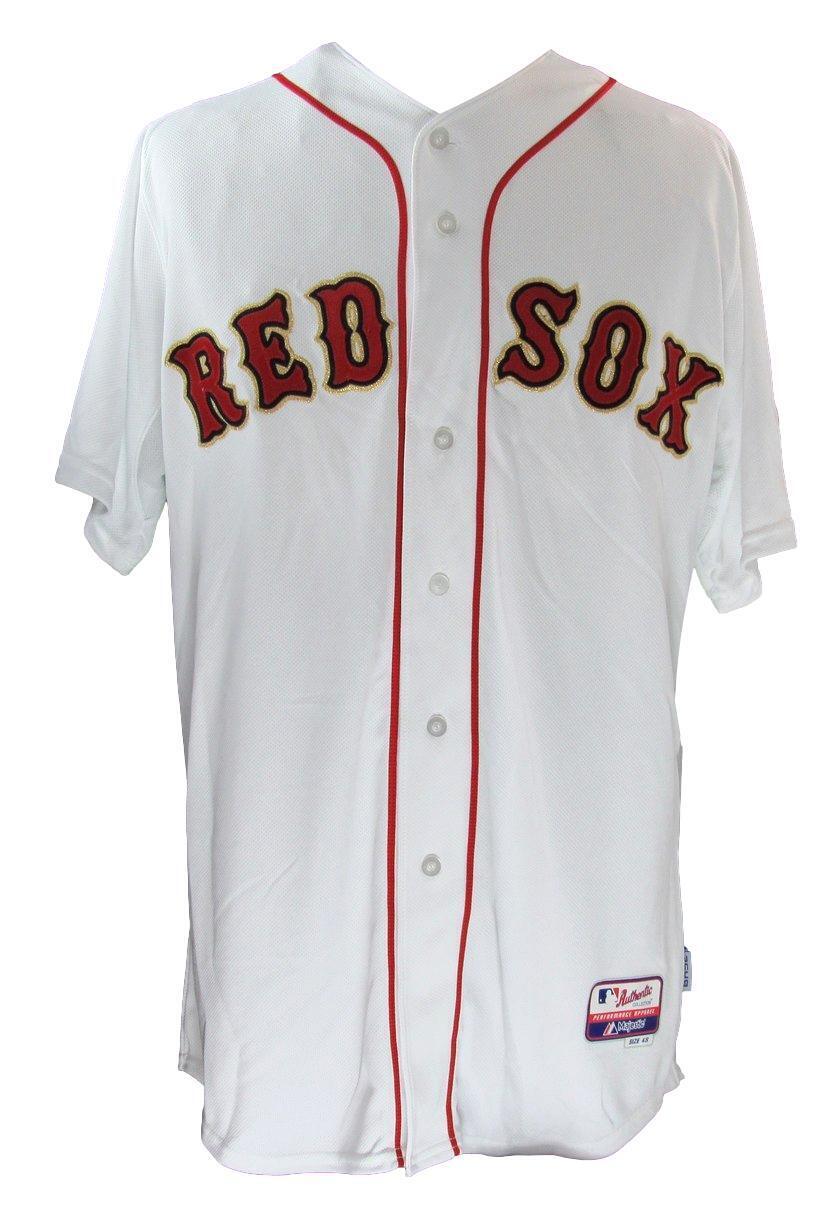 David Ortiz Autographed Majestic Gold 2013 WS  Jersey Red Sox Beckett 177074