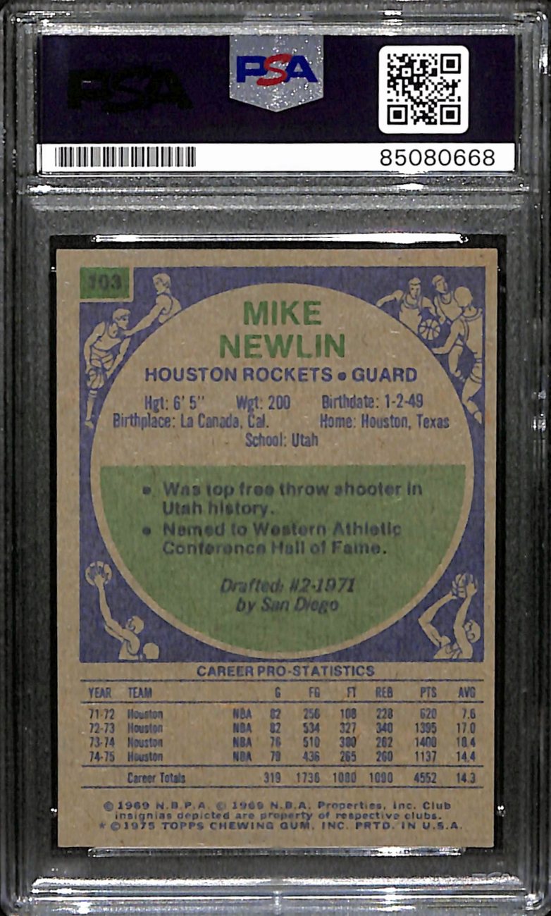 Mike Newlin Autographed 1975-76 Topps Card #103 Houston Rockets PSA/DNA 184833