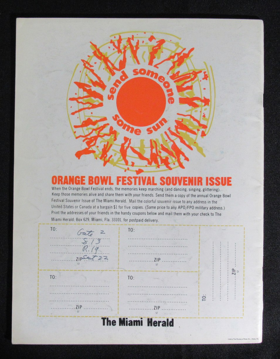 01/1/1973 Orange Bowl Notre Dame vs. Nebraska Program 185832