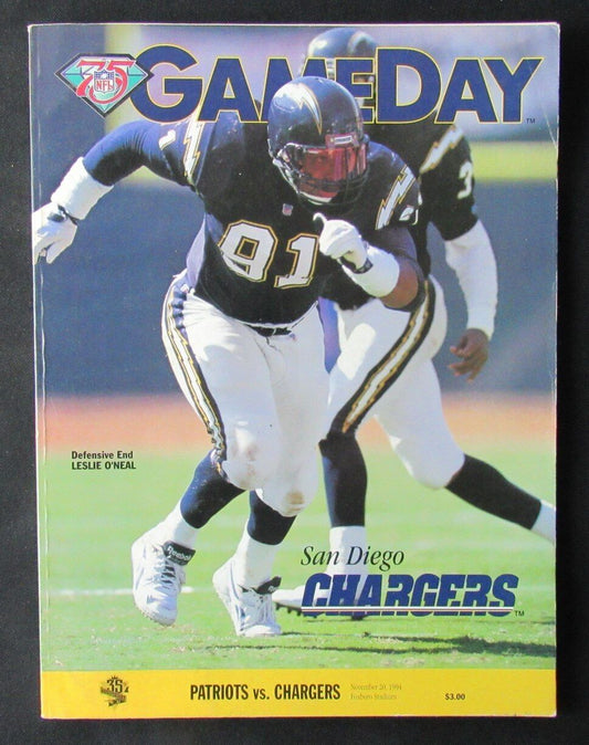 1994 New England Patriots vs. San Diego Chargers Program Leslie O'Neal 11/20