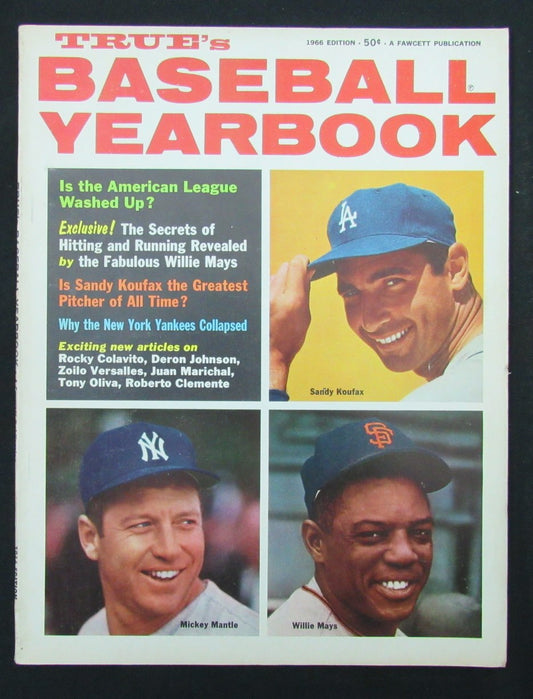 1966 True's Baseball Yearbook Magazine Mantle/Mays/Koufax  Cover 185577