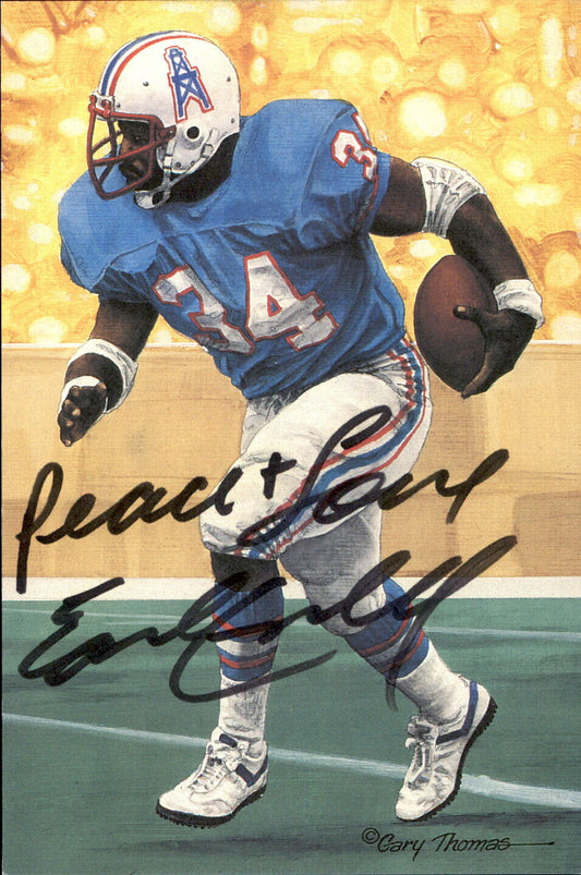 Earl Campbell HOF Autographed/Inscribed Goal Line Art GLAC Postcard Oilers JSA