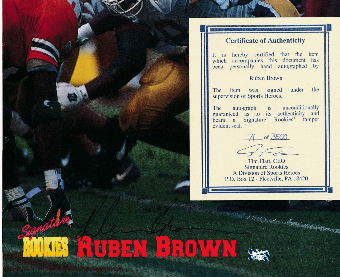 Ruben Brown Autographed Signature Rookies 71 of 3500 8x10 Photo Pitt