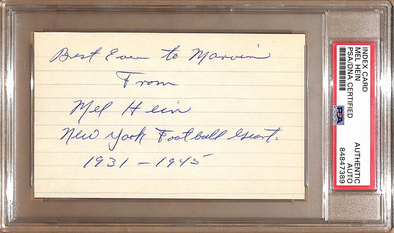 Mel Hein HOF Autographed/Inscr 3x5 Index Card New York Giants PSA/DNA 179076