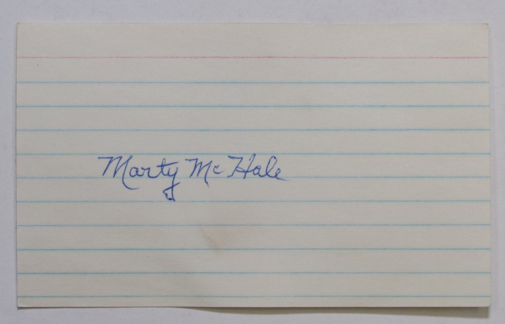 Marty McHale Signed 3x5 index card 169076