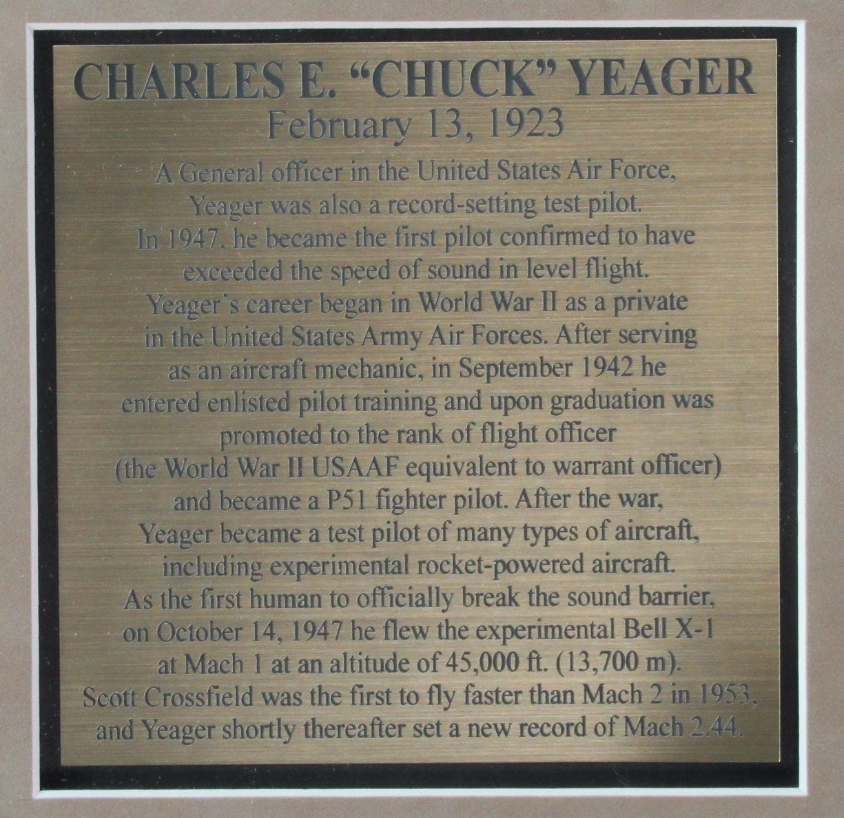 Chuck Yeager Signed 3x5 Index Card with Photo Collage Framed 187171