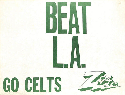 1987 Boston Celtics NBA Finals BEAT LA Stadium Cardboard Sign Giveaway 180734