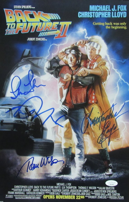 Michael J Fox/Lloyd/Thompson/Wilson (4)Signed 11x17 Photo Back to Future JSA 097