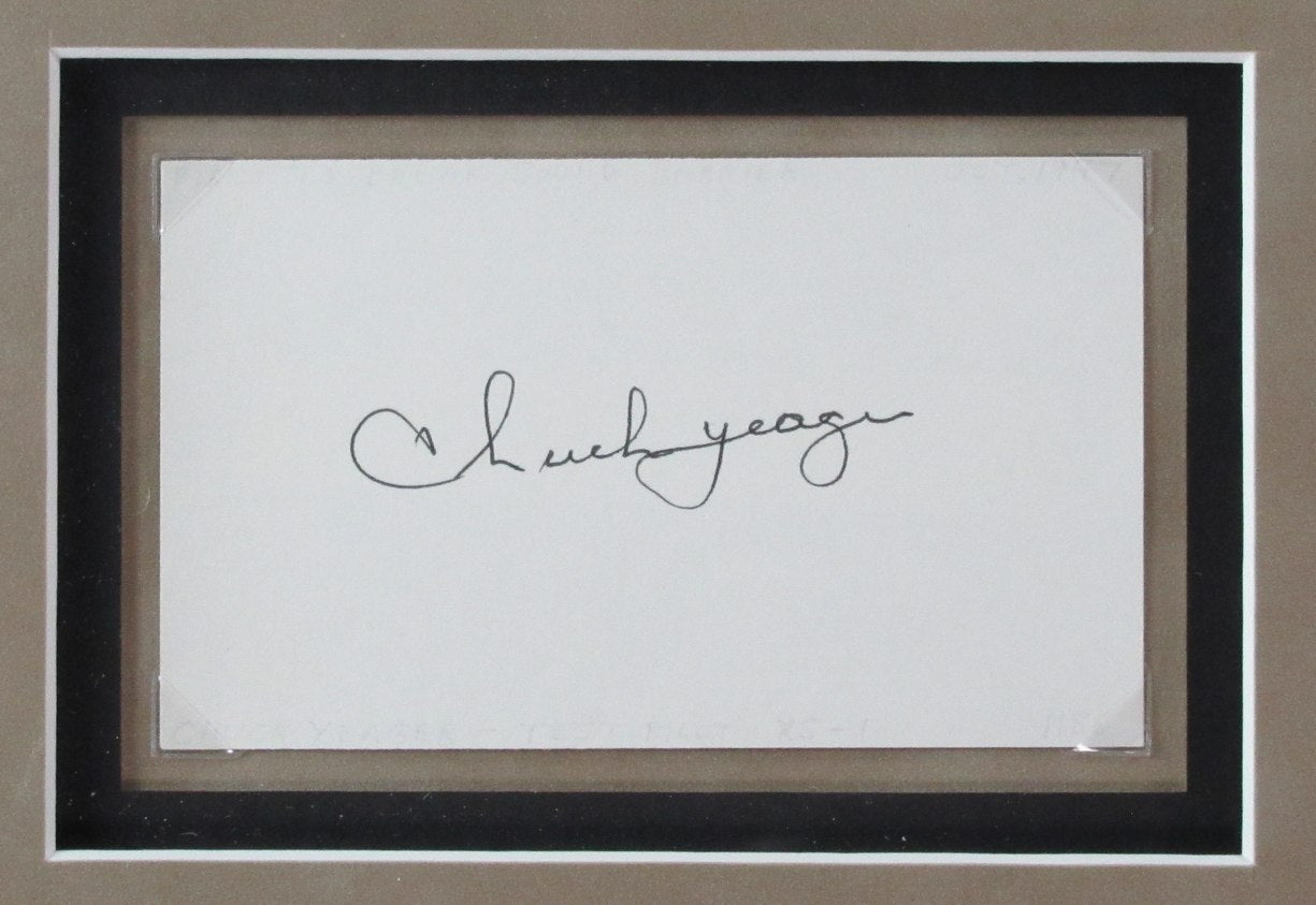 Chuck Yeager Signed 3x5 Index Card with Photo Collage Framed 187171